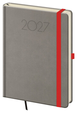 Týdenní diář 2027 Helma A5 New Praga šedá s gumičkou