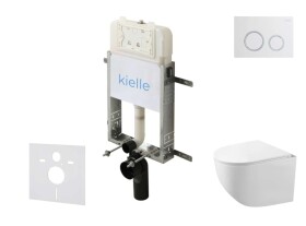 Kielle - Genesis New Set předstěnové instalace, kompaktního klozetu Gaia, Rimless, sedátka softclose a tlačítka Gemini New II, lesklá bílá/chrom 30528SZ85