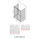 CERANO - Třístěnný sprchový kout Varone LINE U L/P - 6 mm - černá matná, transparentní sklo - 150x100x195 - posuvný CER-DY505B-90-211