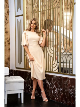 Dámské šaty s puff rukávy S400 krémové - Stylove S