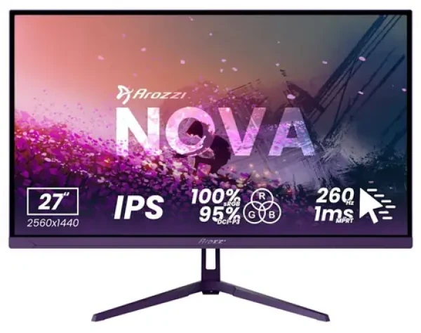 27" Arozzi NOVA 27T2K260 fialová / Monitor / IPS / QHD 2560x1440 / 260Hz / 1ms / 2x HDMI / 2x DP (AZ-NO-27T2K260-PP)