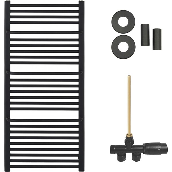 CERANO Koupelnový radiátorový set Antonio - ústřední vytápění - boční jednobodové připojení - 857W - černá matná - 1460x550 mm