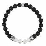 Pánský náramek Marco - 8 mm lávový kámen a bílý howlit, Bílá/čirá 19 cm