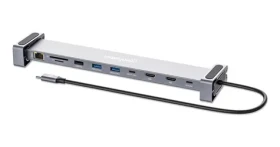 Manhattan Dokovací stanice 10-in-1 šedá / Dokovací stanice / USB-C / 2x HDMI 4K 60Hz / PD 100W / USB-A 3.2 Gen1 (190398)