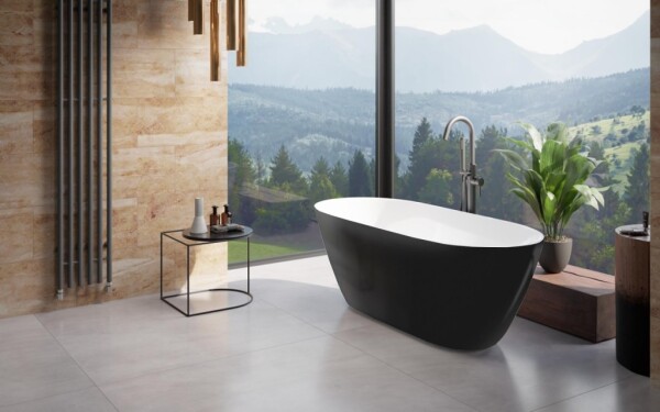 BESCO - Volně stojící vana MOYA černá lesklá / bílá - Barva - Černá lesklá / bílá, Barva sifonu - Černá, Rozměr vany - 160 × 68 VANMOYA160BCBWL