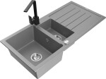 MEXEN - Andres granitový dřez s odkapávačem včetně baterie Rita, šedá 6515-71-670300-70