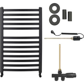 CERANO Koupelnový radiátorový set Paolo - kombinované vytápění, termo tyč - boční jednobodové připojení - 300W - černá matná - 850x550 mm