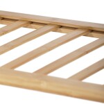 Botník / taburet, police, masiv bambus, přírodní odstín, šedá látka