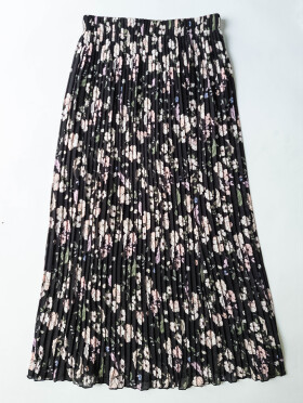 HOSH Dlouhá skládaná sukně s květy Velikost: UNI, Barva: Černá