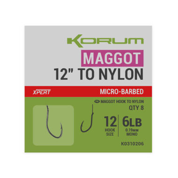 KORUM Návazec Maggot Hook To Nylon Barbed Velikost 16 8ks (K0310208)