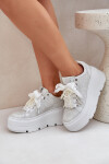 Kožené sneakersy na platformě CheBello 4658 stříbrné 37