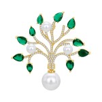 Luxusní brož s perlou a zirkony Strom života, Zelená