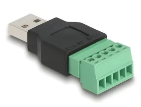 DeLock / Adaptér / USB 2.0 Typ-A - Terminal Block 5 pin / 2-dílný / černá, zelená (65971)