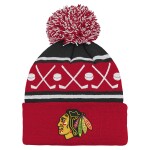 Outerstuff Dětská batolecí zimní čepice Chicago Blackhawks NHL Face-Off Cuff Pom