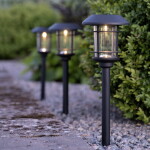 STAR TRADING Zahradní osvětlení na solární napájení Bollard – set 3 ks, černá barva, plast