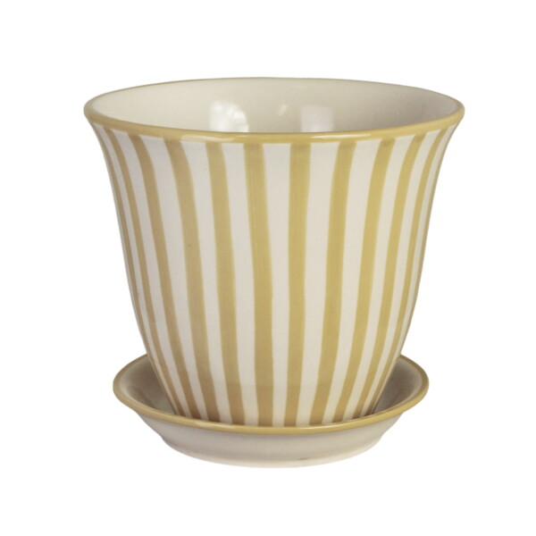 Strömshaga Keramický květináč s podmiskou Miriam Yellow 22 cm, žlutá barva, kov