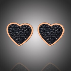 Ocelové náušnice se zirkonem Yara Gold Black - pecky, srdce, Zlatá