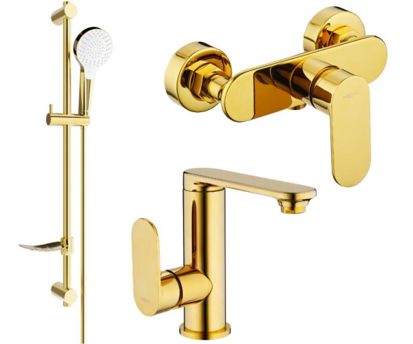 MEXEN - Milo DF05 Set umyvadlové a sprchová baterie s příslušenstvím, zlato 713054DF05-50