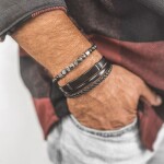 Pánský náramek Mirko Black z pravé kůže a chirurgické oceli, Černá 21 cm