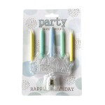 Dortisimo Svíčky žluté, zelené a modrá s LED nápisem Happy Birthday