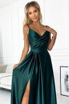 299-9 CHIARA elegantní maxi dlouhé saténové šaty bez ramínek - BOTTLE GREEN XL
