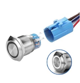 LED vodotěsný spínač 19 mm - Bílé podsvícení, 3 - 6V