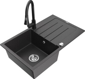 MEXEN - Bruno granitový dřez 1 s odkapávačem včetně baterie Elia, černá kropenatá 6513-76-670101-70