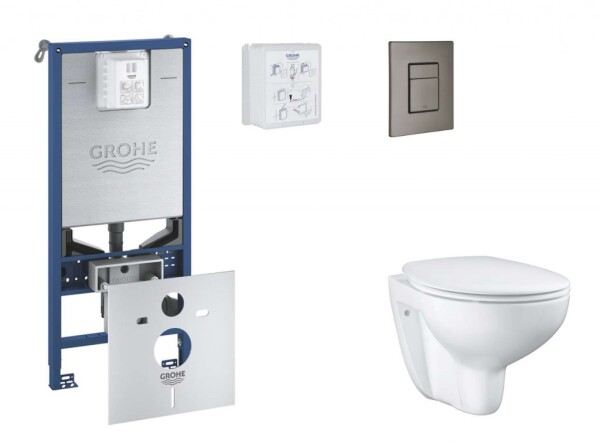 GROHE - Rapid SLX Set předstěnové instalace, klozetu, sedátka SoftClose a tlačítka Skate Cosmopolitan, kartáčovaný Hard Graphite SANI11BB5102
