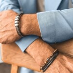 Pánský náramek Gerard - 6 mm tygří oko, pravá kůže, ocel, Hnědá 20,5 cm