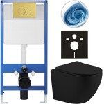 CERANO - Kompletní WC set Profi/Cesso - černá matná - WC tlačítko Duo. zlatá - předstěnová instalace - 49x36 CER-8050BD84355