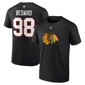 Fanatics Pánské tričko Connor Bedard #98 Chicago Blackhawks Draft 2023 Stack Logo Name Number Black Velikost: