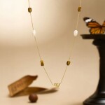 Dlouhý náhrdelník se sladkovodními perlami a tygřím okem, Hnědá Bílá 82 cm