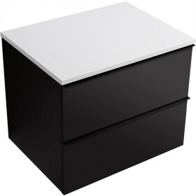 CERANO Koupelnová skříňka Velora - černá matná, úchytka černá + deska z lit. mramoru Elanys - 12 mm - bílá matná - 60x54,2x46,5 cm
