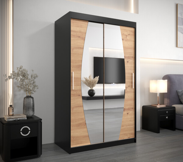 Šatní skříň Abi E0 Barva korpusu: Černá, Rozměry: 120 cm, Dveře: Dub artisan