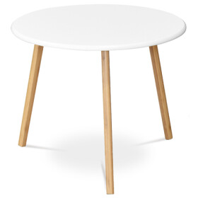 Stůl konferenční 60x60x50 cm, MDF bílá deska, nohy bambus přírodní odstín