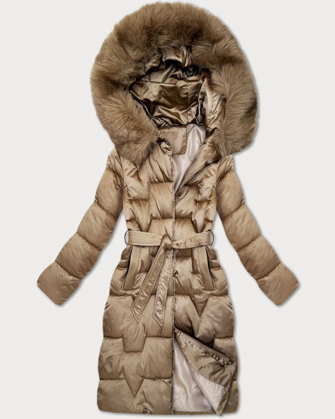 Béžová dámská zimní bunda s páskem S'West (B8305-12) odstíny béžové M (38)