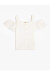 Koton T-Shirts With Frills Window Detail Buttons Round Neck Textured.