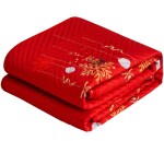 DumDekorace Červený prošívaný vánoční přehoz se sněhuláky - stylová zimní dekorace na postel Šířka: 170 cm | Délka: 210 cm