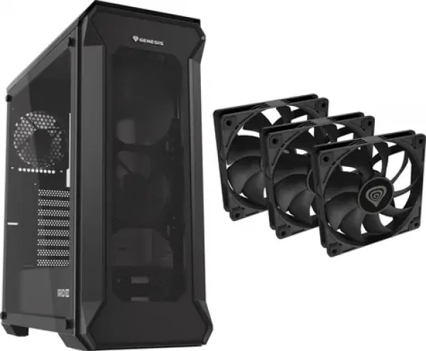 Genesis Irid 505 V2 černá + Oxal 120 3-pack / PC skříň / ATX, micro-ATX, mini-ITX / USB 2.0/3.0 / 3x ventilátor 120mm (M-9068937)