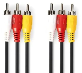 Nedis kompozitní video kabel černá / Video kabel / 3x RCA - 3x RCA / 480p / 5 m / Poniklované konektory (CVGP24300BK50)