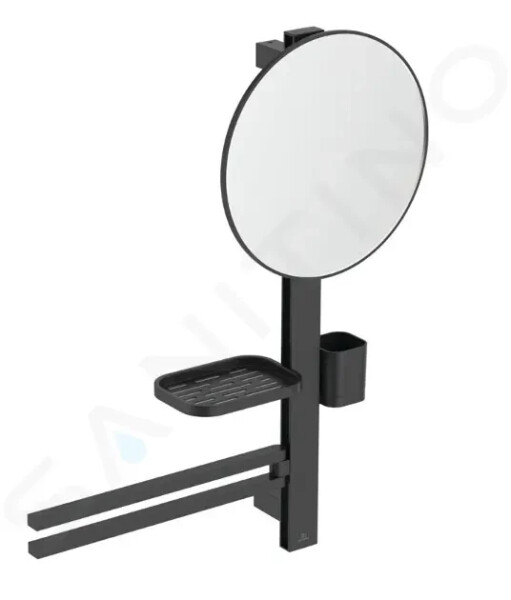 IDEAL STANDARD - ALU+ Zrcadlo s držákem ručníků, poličkou a pohárkem na kartáčky a pastu, hedvábná černá BD588XG