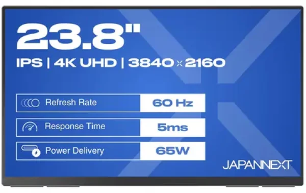23,8" JAPANNEXT JN-MD-IPS238U-C6 černá / Přenosný monitor / IPS / UHD 3840x2160 / HDMI+USB-C / AMD FreeSync (JN-MD-IPS238U-C6)