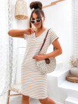 Béžovo-bílé letní dámské bavlněné pruhované šaty (762) odstíny béžové L (40)