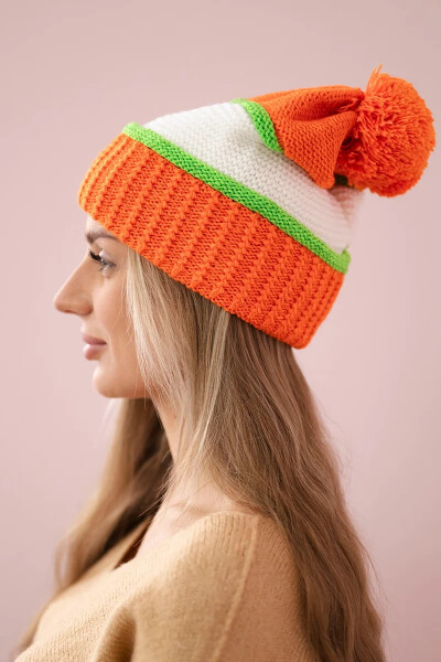 Kinga dámská čepice K297 oranžová+zelená neon+bílá UNI