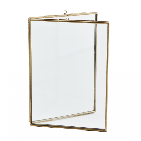 MADAM STOLTZ Skleněný dvojrámeček Iron & Glass, zlatá barva, čirá barva, sklo, kov