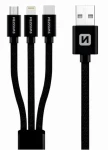 Swissten kabel kabel Textile 3in1mFi 1,2m, černá