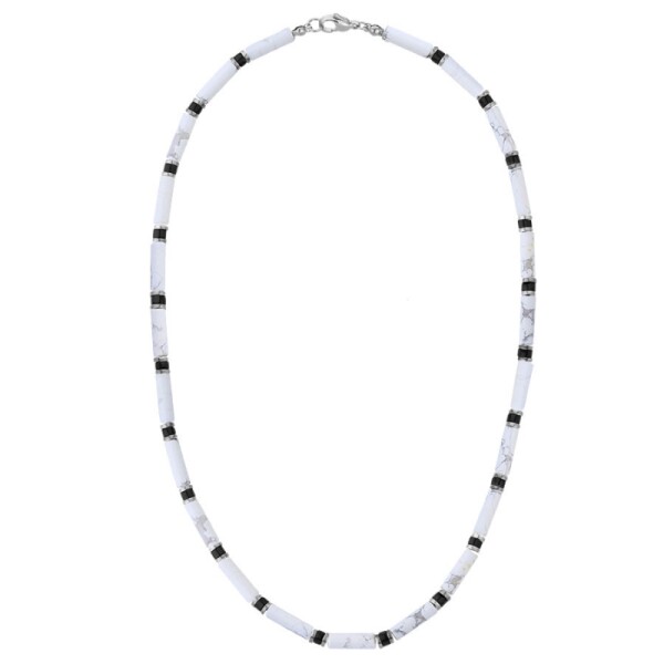Luxusní pánský náhrdelník s bílým howlitem Antonio, Bílá/čirá 45 cm