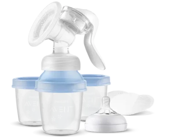 Philips Avent SCF430/13 modrá / Manuální odsávačka mateřského mléka / rukojeť / skladovací pohárky
