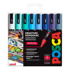 Posca sada popisovačů PC-5M, OCEAN, 1,8 - 2,5 mm, mix mořských tónů (8 ks)