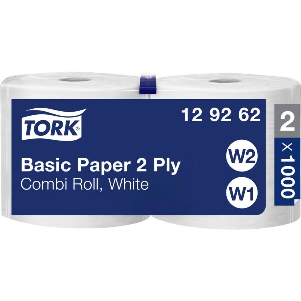 TORK 129262 čisticí hadříky 2 vrstev Počet: 2000 ks - 129262 Tork Basic 2vrstvé, bílé, 1000 útržků, 340m, W2W1